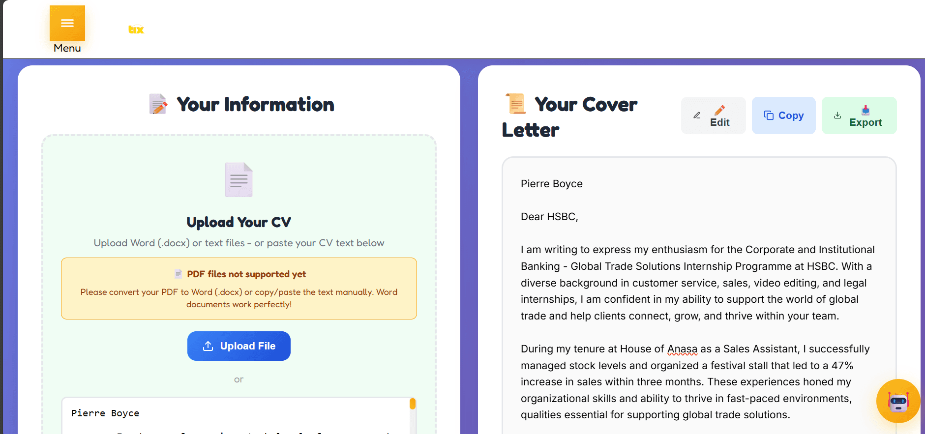 Cover Letter Builder preview